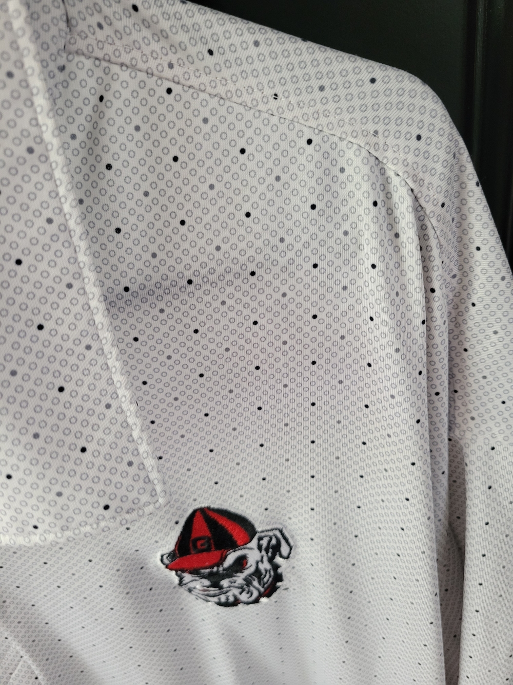 Cutter & Buck Men's White Microdot Polo with GA Bulldog Logo - Picture 2 of 3